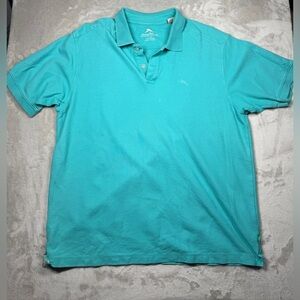 Tommy Bahama Men’s Turquoise Blue 100% Cotton Polo Embroidered Chest Shirt XL
